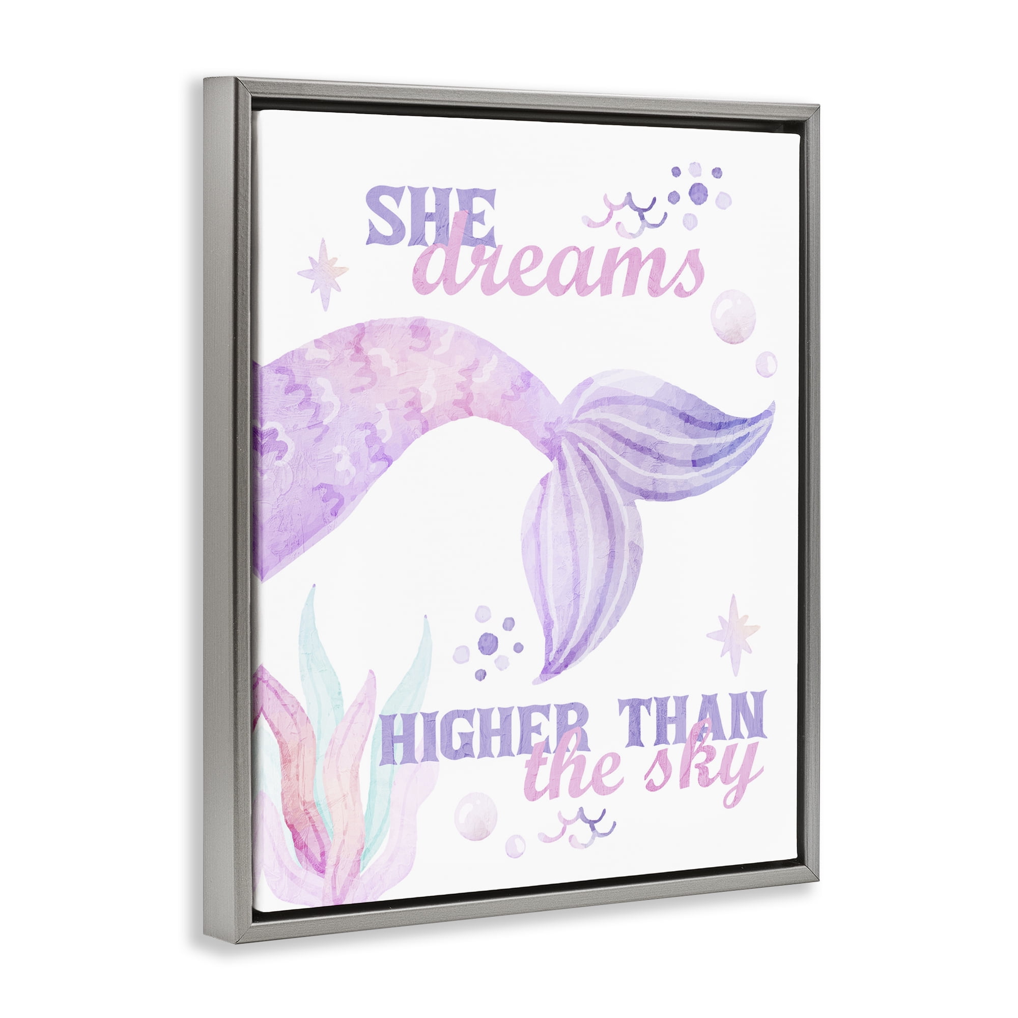 She Dreams Higher Than The Sky Gray Framed Floater Canvas Wall Art, design by Kim Allen