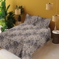 thumbnail image 2 of Ambesonne Tropical Fitted & Flat Sheet with Shams 4 Pcs Set, Exotic Foliage Monochrome, King, Pale Grey and Caramel, 2 of 5