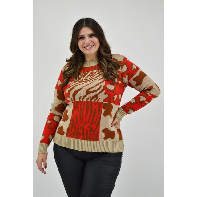 Sueter tejido print Roman Fashion /Tallas Extras, 0035 (Rojo) rojo UNITALLA