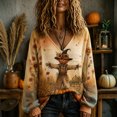 thumbnail image 2 of OIOLOYJM Halloween Long Sleeve Tops for Women Fall Casual V-Neck Pumpkin Graphic Happy Holiday Shirts Loose Fit Comfortable Lounge T Shirts Light Brown 2XL, 2 of 5