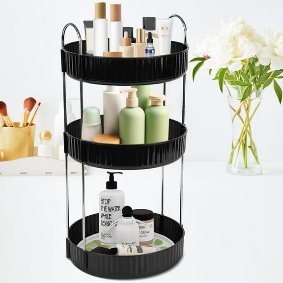 Rotating Makeup Organizer Countertop 3 Tier Lazy Susan Trays Spinning Skincare Perfume Storage for Bathroom Counter Vanity, Black