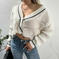 thumbnail image 5 of Lilgiuy Women's Fall V Neck Single Breasted Chain Link Sweater Cardigan，White, Fall Dresses for 2022 Spring Winter, 5 of 5