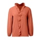 thumbnail image 3 of Blusa de mujer con botones y manga larga - Detalles de volantes, color liso, camisa de talla grande para el trabajo/informal - Tallas M-XXXL, 3 of 3
