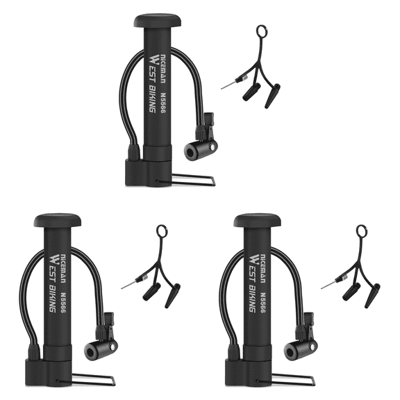 3 Pcs WEST BIKING Bike Floor Pump with Gauge,Floor Bicycle Pump with Both Presta and Schrader Bicycle Pumps Valves High Pressure Multi-Purpose Portable Air Pump for Road Bike MTB Sports Balls