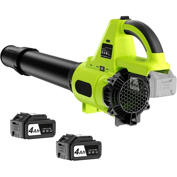 Leaf Blower Cordless with 2 x 4.0Ah Battery Operated and Fast Charger, 650CFM 280MPH Electric Leaf Blower, 3 Speed Mode, 20V Powered Handheld Blowers, Blowing Leaves, Small Gravel, Green