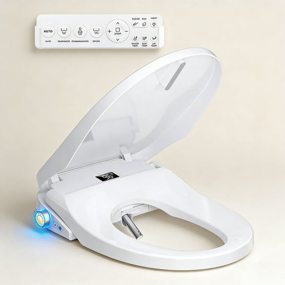 Bidet Toilet Seat Elongated, Electric Heated Seat with Warm Water, Remote & Side Knob Control, Self-Clean Nozzle, Soft Close Lid, Night Light, Warm Air Dryer