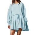 thumbnail image 2 of BiZtdJrK Women's Casual Sweatshirt Dress Patchwork Pleated Long Sleeve Mini Dresses Drop Shoulder Loose Fall Pullover Sweatshirts Light Blue XXL, 2 of 6