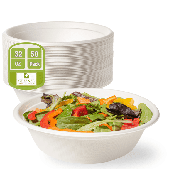 Greener Settings Disposable Paper Bowls, 32 oz, 50 Count