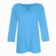 thumbnail image 6 of KPOPLK Womens 3/4 Length Sleeve Blouses Business Tops Dressy Casual V Neck Cute Hollow Out T-Shirts(S,b168-Sky Blue), 6 of 7