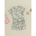 thumbnail image 3 of Suealasg 2Pcs Toddler Baby Girl Summer Clothes 6M 1T 2T 3T 4T Kids Girl Casual Beach Outfits Short Sleeve Floral Print T-Shirts Tops and Elastic Waist Shorts Set, 3 of 7