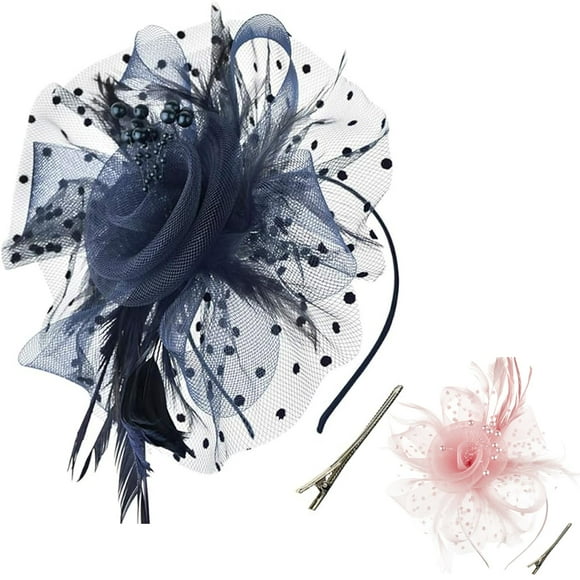 DRESHOW Chapeau Fascinateur pour Fête du Thé Couvre-Chef Rubans Plumes sur un Bandeau et une Pince pour Filles et Femmes