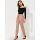 thumbnail image 3 of Pantalones cargo de satén sedoso Allegra K de tiro alto elástico con cordón para mujer Gris-Rosa S, 3 of 6