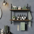 thumbnail image 5 of 24" Floating Kitchen Shelves Wall Mounted 2 Tier Coffee bar Shelves with 8 Hooks, Industrial Wall Shelf for Kitchen, Living Room Bedroom, Rustic Brown, 5 of 8