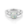 thumbnail image 2 of Gem Stone King 925 Sterling Silver White Simulated Opal & White Created Sapphire 3 Stone Engagement Ring for Women | 1.13 Cttw | Oval Cabochon 8X6MM | Round 2MM | Gemstone October Birthstone, 2 of 5