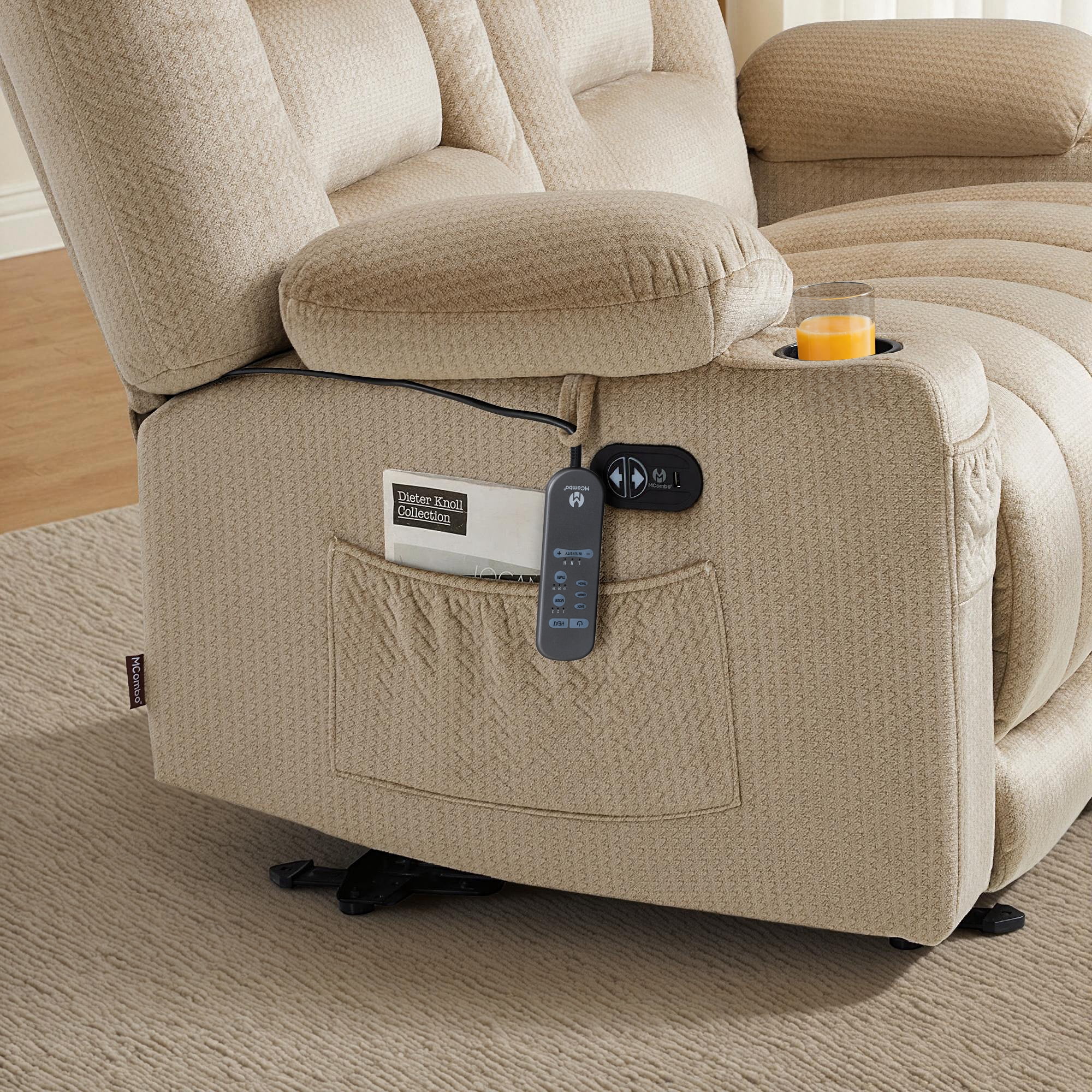 MCombo 55.9" Power Loveseat Recliner Sofa with Heat and Massage for Living Room, Home, Fabric(Midium Beige)