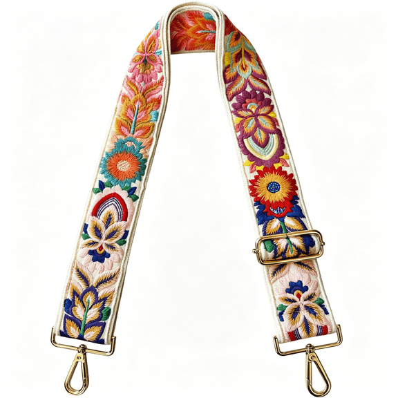 GASTROPOD Embroidery Flower Purse Strap Replacement Crossbody for Handbags Women Guitar Strap 2 Inch Wide Adjustable Bag Straps (Ivory)