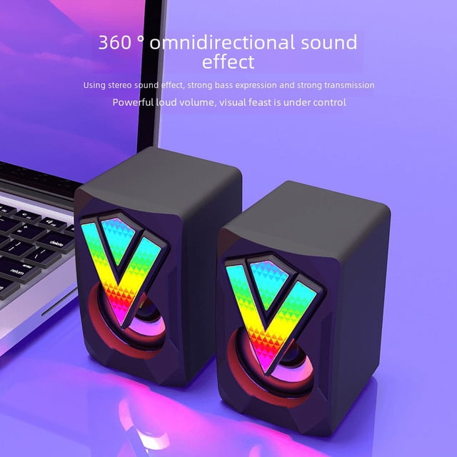 Mini altavoz USB luminoso para ordenador portátil RGB, altavoz multimedia, subwoofer
