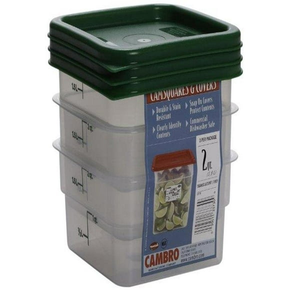 Contenedores de almacenamiento de alimentos Cambro, juego de 3 cuadrados de 2 litros con tapas