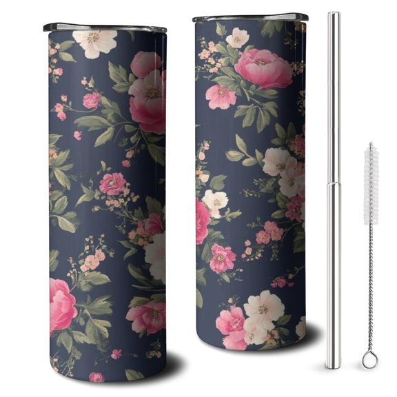 20oz Pioneer Flower Skinny Tumblers Stainless Steel Tumbler with Lid and Straw,Vacuum Insulated Double Wall Travel Tumbler Cups with Cleaning Brush for Coffee,Tea