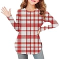 thumbnail image 2 of Boys Girls Plaid Long Sleeve Shirts Casual Crew Neck Loose Pullover Tops Soft Comfy Cute Sport Athletic Fashion Tunic Blouses (Red-1,11 Years), 2 of 6