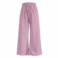 thumbnail image 4 of Summer Linen Pants Women Drawstring Elastic Waist Wide Leg Palazzo Pants Casual Flowy Beach Cropped Trousers Light Purple M, 4 of 4