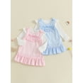 thumbnail image 3 of BemeyourBBs Toddler Baby Girls 2 Piece Big Sister Outfit Long Sleeve Crew Neck T-shirt with Plaid Overall Dress Spring Fall Winter Clothes, 3 of 9