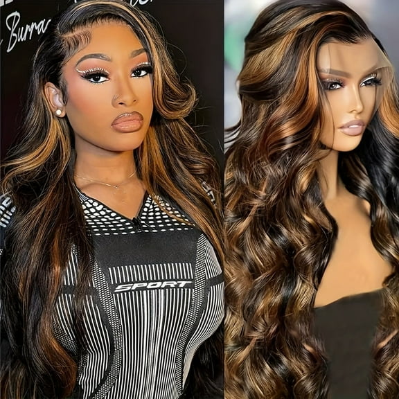 13x6 Ombre Lace Front Body Wave Wigs Human Hair 180% Density 1B/30 Highlight Ombre 13x6 HD Transparent Lace Front Wigs Human Hair Colored Balayage Wig Body Wave Human Hair Wigs for Women