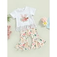 thumbnail image 3 of Bagilaanoe 2Pcs Toddler Baby Girl Easter Outfits Flower Print Short Sleeve T-Shirts Tops + Flare Trousers 6M 12M 18M 24M 3T 4T Kids Long Pants Set, 3 of 8