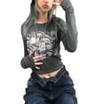 thumbnail image 1 of Blusa estampada para mujer Camisa retro de manga larga con gráfico Slim Top XBTCLXEBCO Gris, Chico, 1 of 6