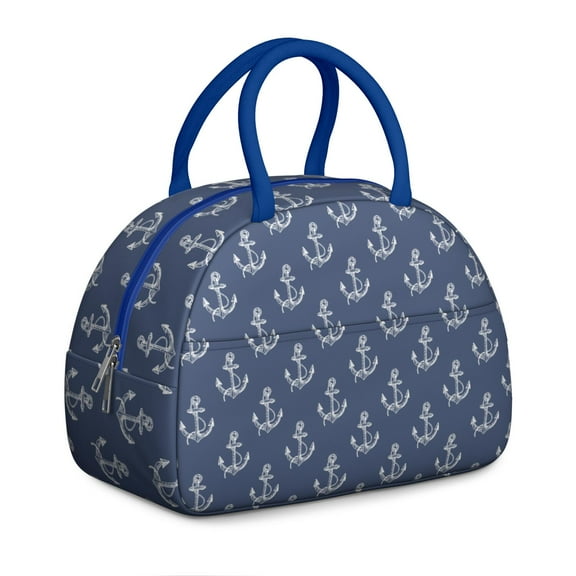 Insulated Lunch Bag Women, Reusable Hand Drawn Big Boat Anchor Blue Tote Lunch Box, Leakproof Cooler Lunch Bags for Work Office Travel Picnic
