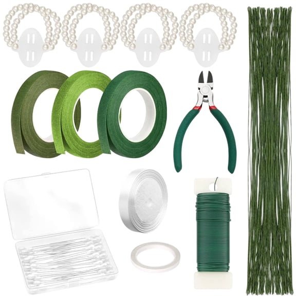 Floral Arrangement Kit, DIY Bouquet Making Supplies with Floral Wire Tape Pins Ribbon Wrist Bands & Wire Cutter for Wedding Craft