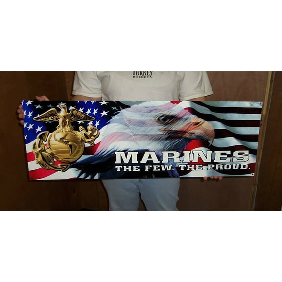 USMC Enlisted EGA w/ Flag and Eagle Large Metal Wall Hanging Sign : 35" x 12"