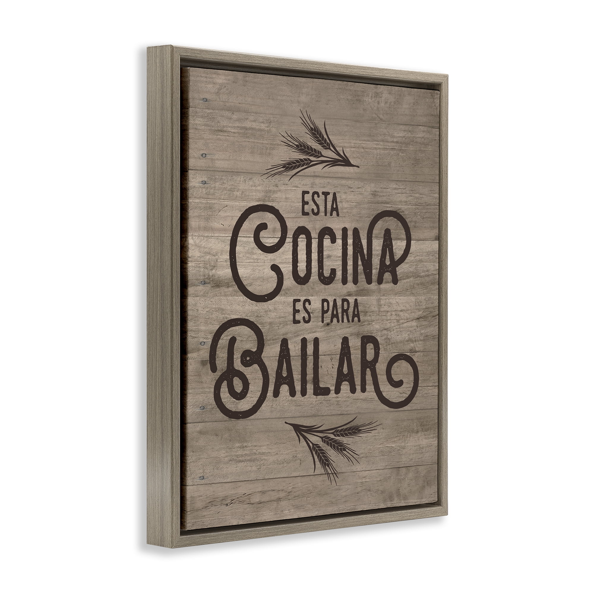 Stupell Industries Cocina Para Bailar Inspirational Quotes & Sayings Painting Brown Floater Framed Art Print Wall Art, 25 x 31
