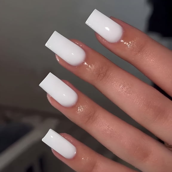RAGUPEL White Press on Nails Medium Long, Square Shaped Glue on Nails Medium, Gel Manicure Nails Pure Color Acrylic Nails Press on, Fake Nails Kit for Women and Girls Daily Wear, 24PCS