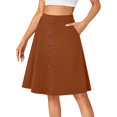 thumbnail image 6 of LWavelet Button-Front Midi Skirt with Side Pockets Women Daily Casual Structured Versatile Bottoms Light Brown S, 6 of 7