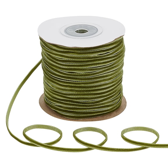 50 Yards Olive Green Velvet Ribbon 1/8 Inch Green Ribbon Single Face Thin Webbing Soft Satin Ribbons