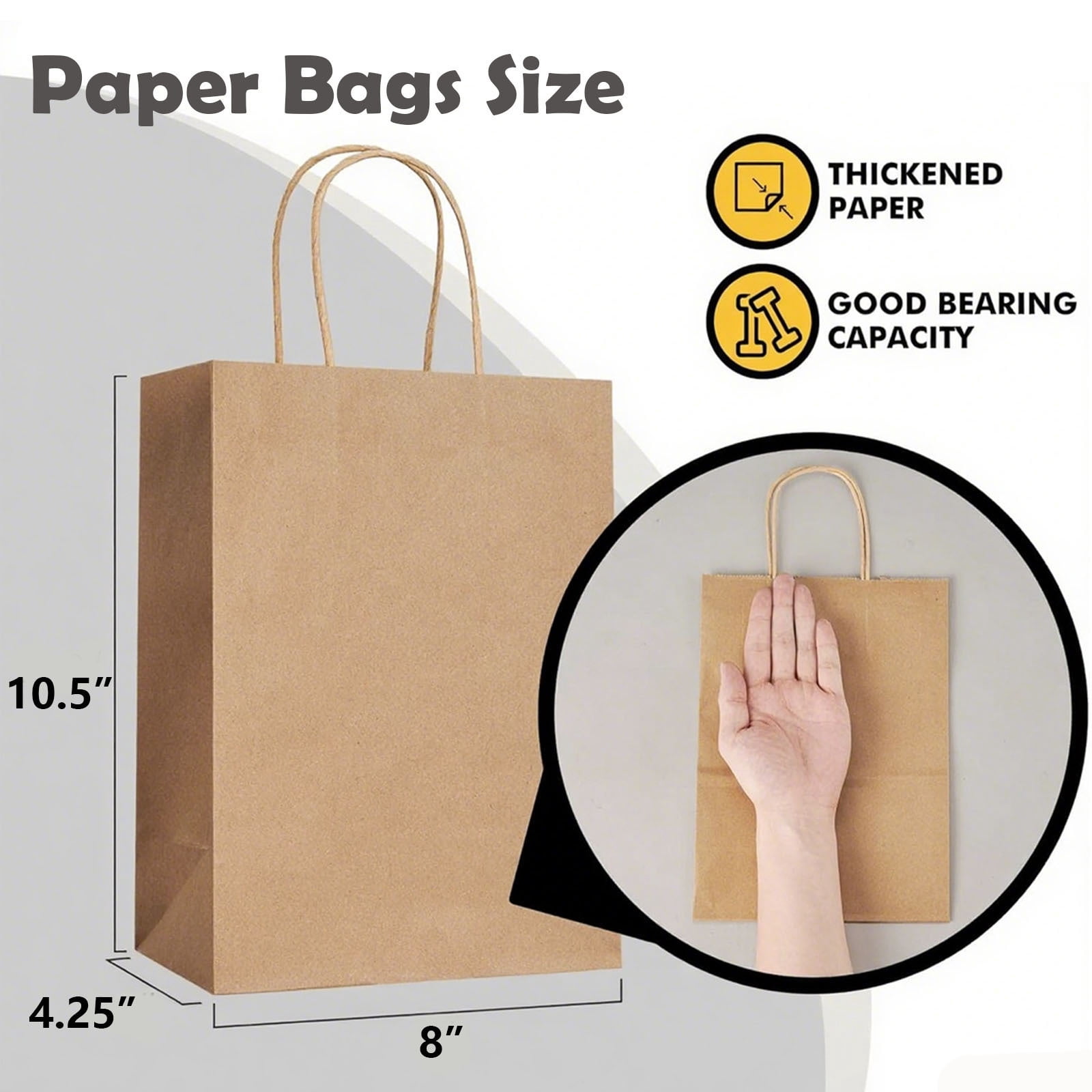 BagDream 100Pcs Brown Kraft Paper Bags with Handles, Paper Gift Shopping Bags Medium Size for Wedding, Father's Day, Baby Show and Birthday, 8"x4.25"x10.5"
