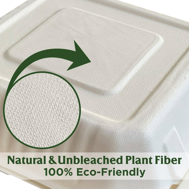 Raj Eco Bagasse 9 x 6 Clamshell Takeout Containers- 200 Pack