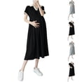thumbnail image 1 of NSLGXD Robe de Maternité pour Femmes à Col en V, Robe Plissée à Manches Courtes, Décontractée et Fluide, Robe de Grossesse Midi, Robe Noire, Taille m-2TG, 1 of 6