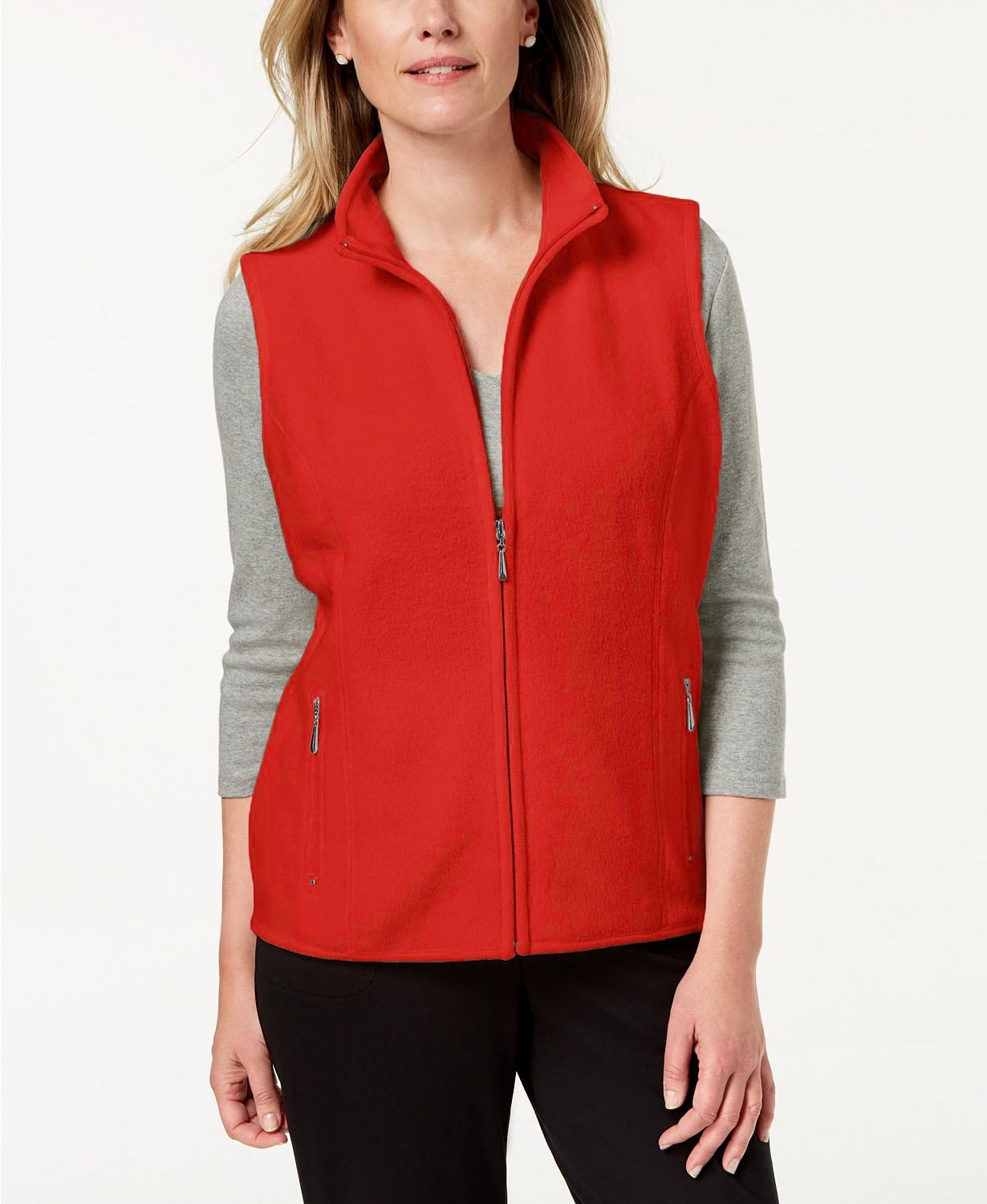 Petite Fleece Zip-Front Vest Red 