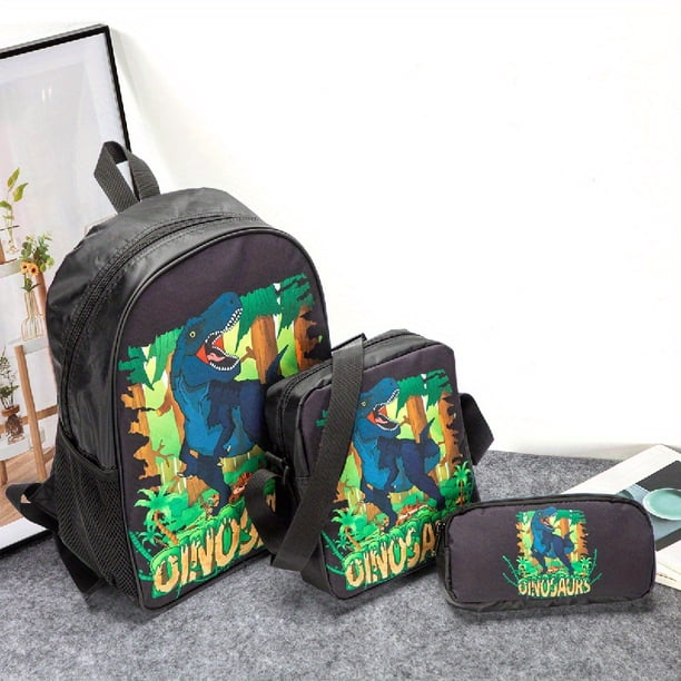 3pcs Backpack Crossbody Bag And Pen Bag Set, 13.8inch 35cm Boys Girls Kids Backpack Lunch Bag Pencil Case Set, Travel Camping Backpack, Casual Cartoon Backpack With Padded Back And Adjustable Strap, F