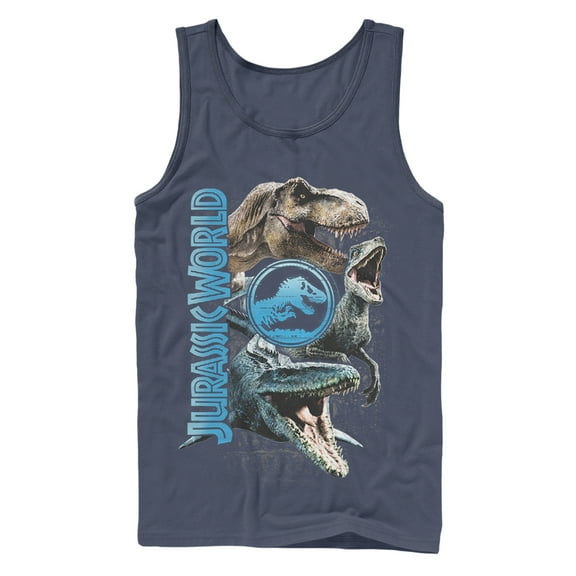 Men's Jurassic World: Fallen Kingdom Dinosaur Montage  Tank Top Navy Blue Large