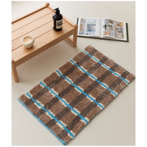 Jinswick Christmas Green Bathroom Rug Striped Bath Mat Fluffy Microfiber Absorbent Non Slip Bath mat Washable,Cute Bath mat for Sink, Tub and Shower, 32" x 20"
