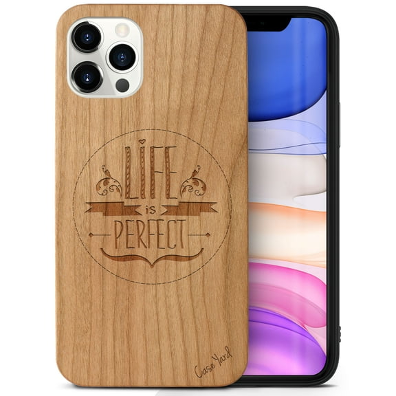 Case Yard Wooden Case Outside Soft TPU Silicone, Slim Fit Shockproof Wood Protective Phone Cover for Girls Boys Men and Women, Supports Wireless Charging Life is Perfect Design case for iPhone-11-Pro