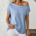 thumbnail image 5 of Zedker Womens Off One Shoulder Sweater Short Sleeve Casual Loose Knit Trendy Tops,Plus Size Light Blue L, 5 of 8