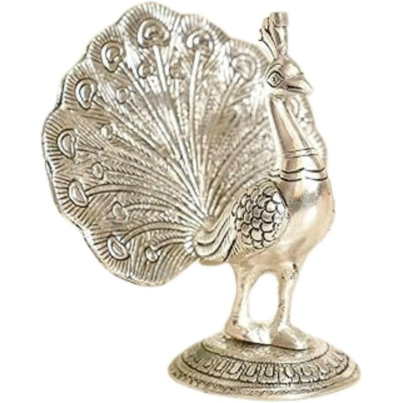 Handicrafts Peacock Metal Statue Silver Plated Showpiece Idol Gift for Home Decor