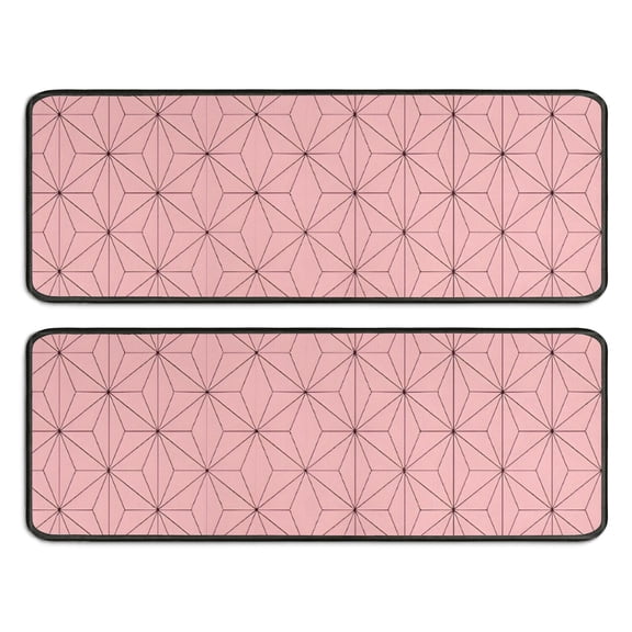 Kitchen Rugs Sets Of 2,Pink Geometric Lattice Pattern Anti Fatigue Kitchen Mat Rugs Non Slip Washable,Decorative Kitchen Floor Mats for Kitchen,Sink,Laundry,17"x47" 17"x47"
