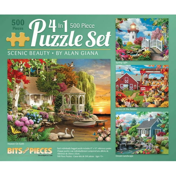 – 4-in-1 Multi-Pack - 500 Piece Jigsaw Puzzles for Adults – 500 pc Large Piece Puzzle Set Bundle by Artist Alan Giana - 20.5" x 15"