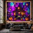 thumbnail image 6 of Crooked Cottage with Black Cat and Potions, Whimsical Fantasy for Halloween Fans, Spooky Forest Wall Art, Halloween Gift, Tapestry Wall Hanging for Bedroom and Living Room, 6 of 7