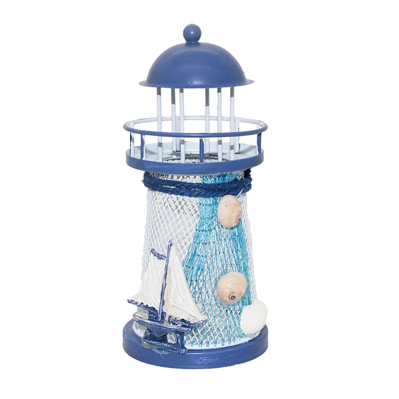 Mediterranean Style Lighthouse Iron Candle LED Light Sailing Nautical Lamp Decor 